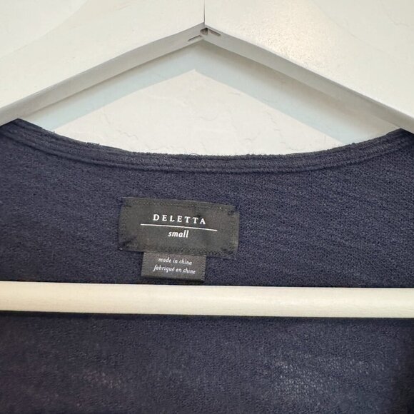 Deletta Ruffle Blouse Top Anthropologie in Navy Blue Fairy Romantic Size Small - Picture 3 of 6